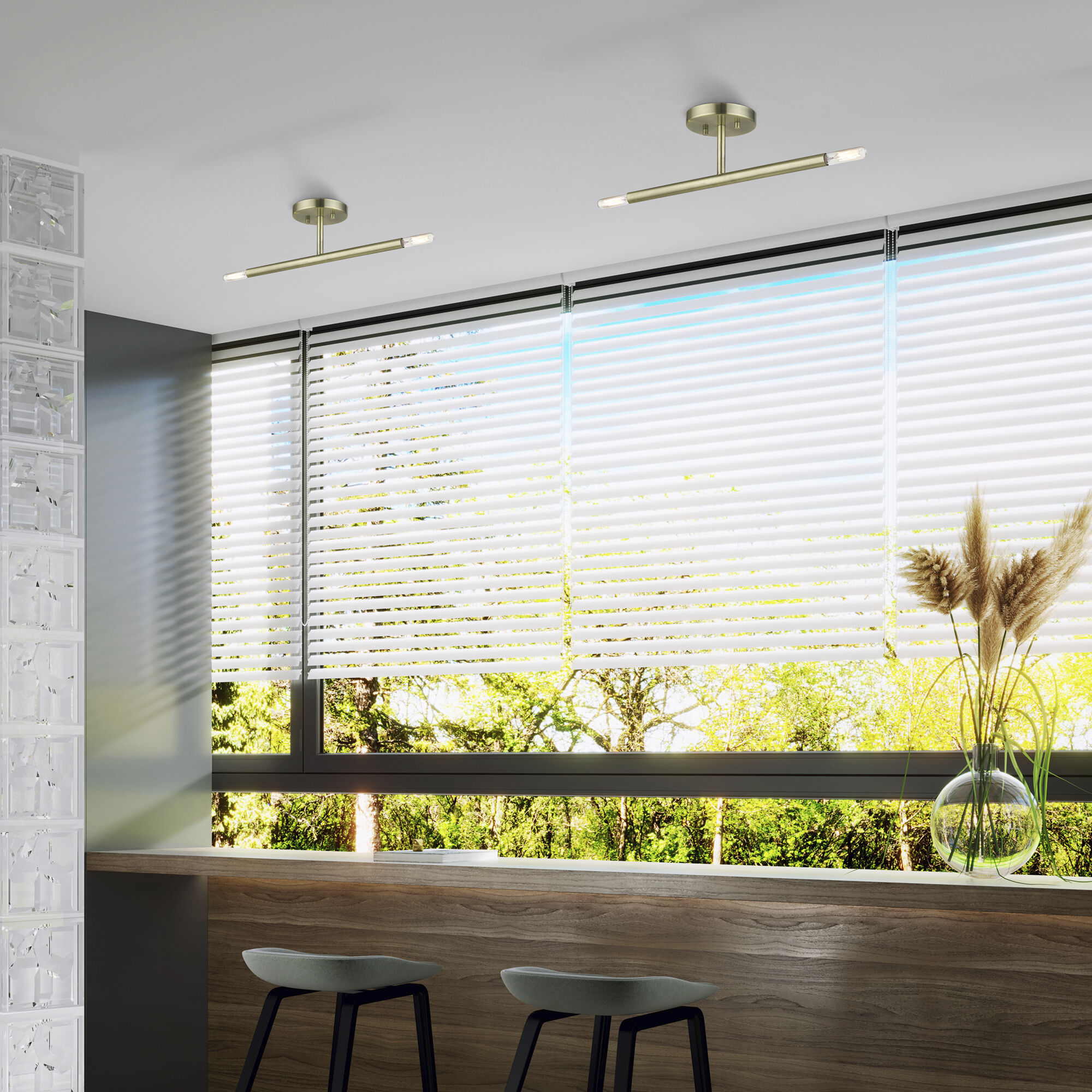 Copenhagen 2 Light 5.13 inch Antique Brass Semi-Flush Ceiling Light